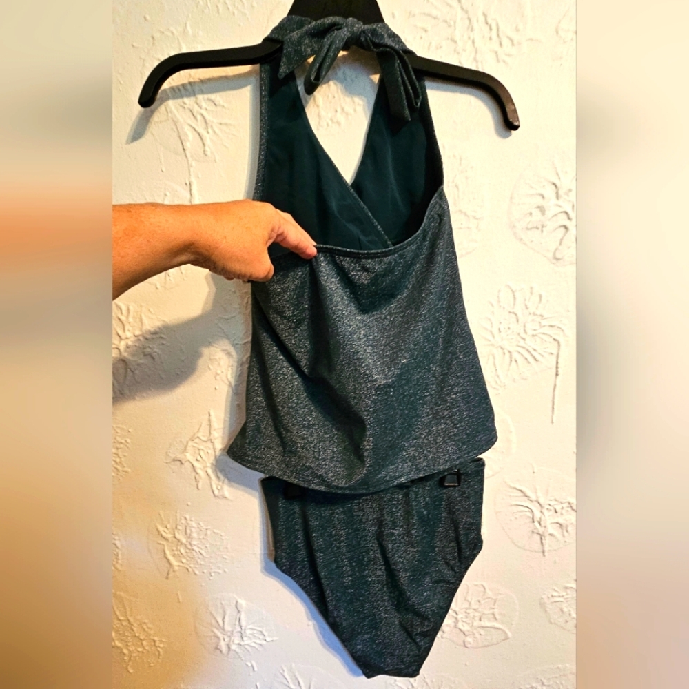 Lands' End Shiny Women's Tankini 2 Piece Swim - Picture 2 of 7